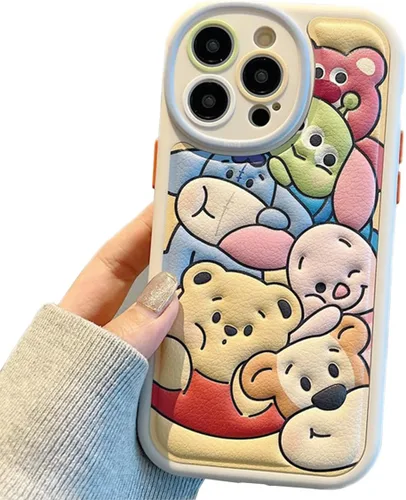 Miniatura 8 de Compatible con iPhone 15 Plus, Funda de Dibujos Animados, Funda Kawaii de Oso Lindo de Silicona 3D con Correa, TPU Suave, Protectora y a Prueba