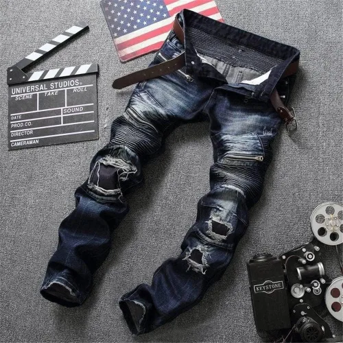 Miniatura 2 de AITITIA Jeans de corte recto lavado con cremallera para hombre