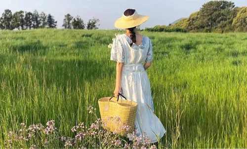 Miniatura 7 de Vestido estilo pinafore de algodón con cuello en V y cuello en V para mujeres y niñas