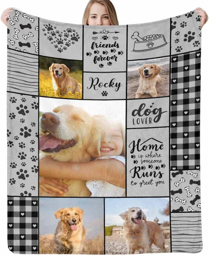 Miniatura 24 de Artsadd Manta conmemorativa personalizada para perros con fotos de perro y nombre, manta conmemorativa personalizada para mascotas, recuerdo