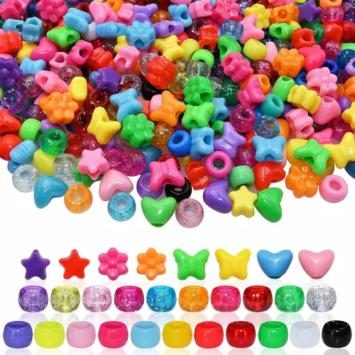 Miniatura 26 de Amaney - 500 cuentas de plástico para poni de 0.236 x 0.354 in, mezcla de colores mezclados con purpurina transparente