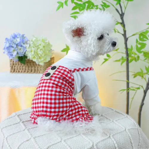 Miniatura 47 de Ropa de invierno para perros, camisas a cuadros para mascotas, elegante mono con babero para perros pequeños, lindos dibujos animados, monos