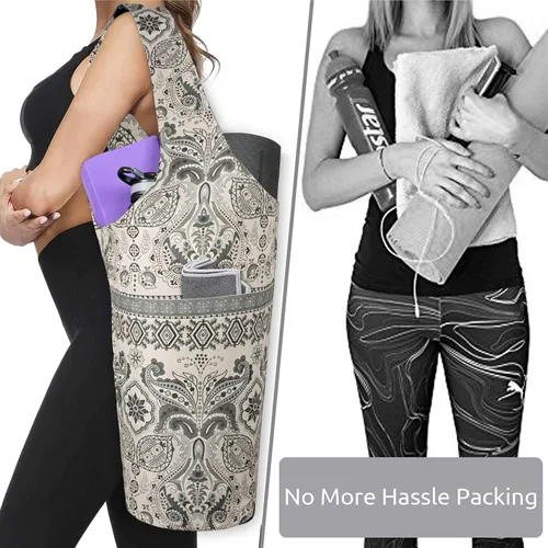 Miniatura 6 de Bolsa de esterilla de yoga impresa a la moda con bolsillo lateral grande y bolsillo con cremallera, bolsa larga de yoga que se adapta a la mayoría
