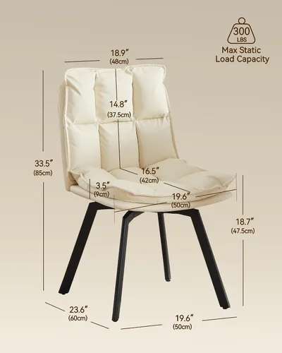 Miniatura 2 de BedsPick Juego de 2 sillas de comedor giratorias de 360°, silla de cocina tapizada de piel sintética, silla de comedor moderna de mediados de siglo