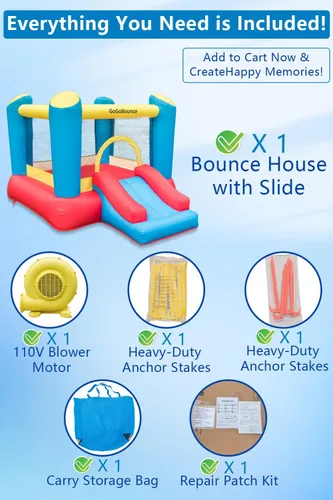 Miniatura 6 de Casa inflable de rebote fácil de instalar con tobogán acuático para niños, incluye soplador de aire, tela Oxford duradera, gorila para interiores