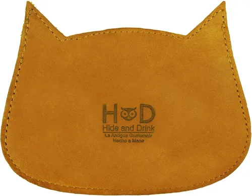 Miniatura 63 de Hide & Drink, Cartera en forma de gato, bolsa para monedas, soporte para dinero, accesorio de viaje, cuero de grano completo, hecho a mano, Negro