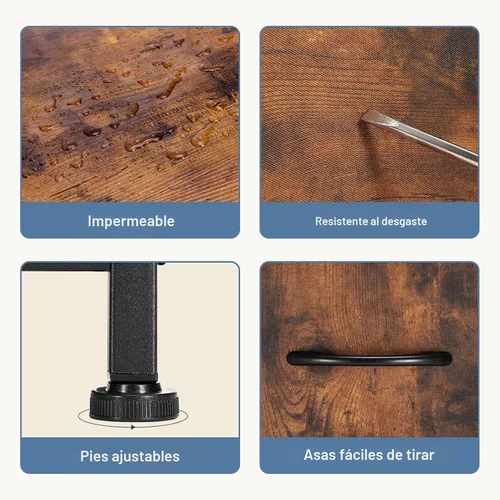 Miniatura 5 de DUMOS Cómoda para dormitorio, organizador de almacenamiento con 9 cajones, cómoda con cubos de tela, marco de metal resistente, mesa de madera