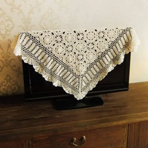 Miniatura 4 de Hetao Mantel cuadrado de ganchillo 100% algodón hecho a mano, manteles de encaje, color beige, 31 pulgadas