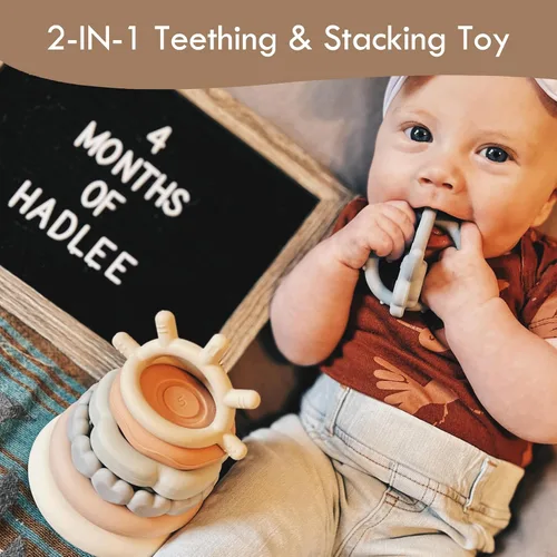 Miniatura 5 de Moonkie Stacks of Circles - Juguete de dentición suave Juguete educativo para bebés Juguetes de anillo apilable para bebés niños y niñas Juego