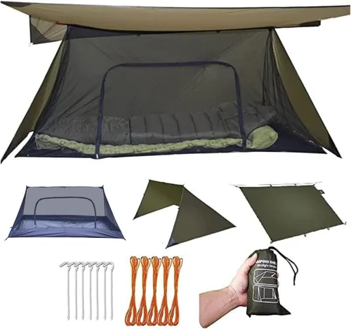 Miniatura 9 de onewind Refugio, juego de lona de campamento incluye refugio de emergencia, BugNet y huella de tienda, nailon Ripstop con revestimiento de Juego