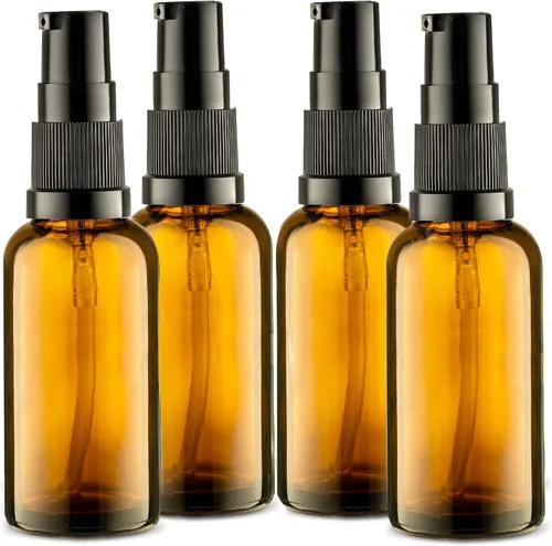 Miniatura 11 de VitalUp Botella de bomba de vidrio ámbar recargable vacía ideal para crema de loción, aceite esencial, contenedor pequeño de viaje, paquete de 2