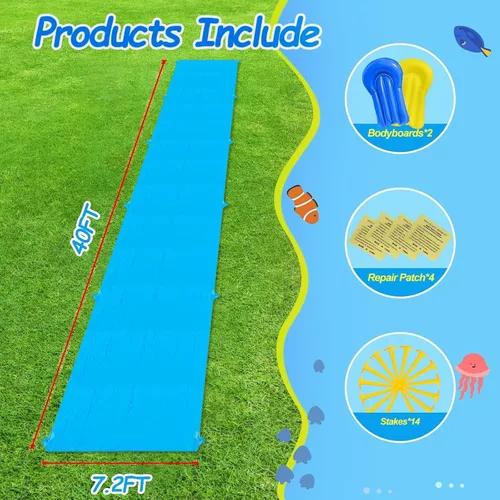 Miniatura 6 de Tobogán de agua deslizante, toboganes acuáticos gigantes de 40 pies para patio trasero de niños, resbalón resistente y tobogán acuático para niños