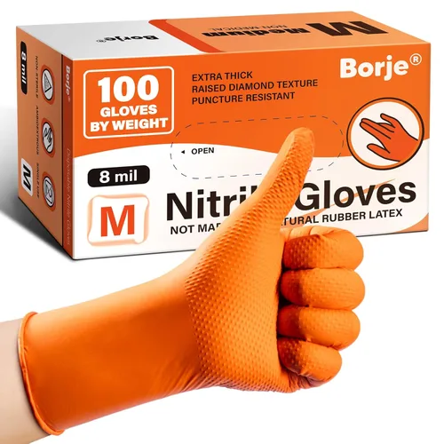 Miniatura 16 de Guantes de nitrilo Borje grandes, 100 guantes desechables, negros, sin látex y sin polvo, para examen médico, aptos para alimentos, limpieza, cocina