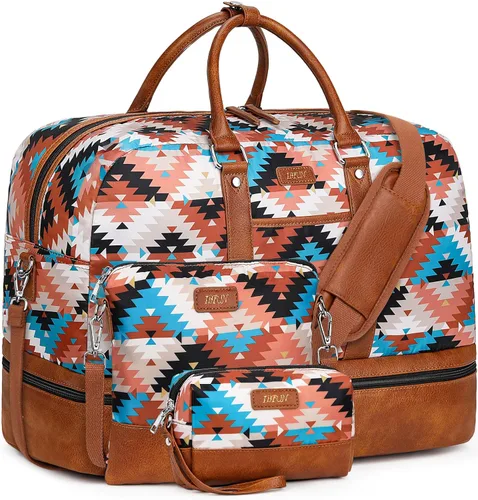 Miniatura 119 de IBFUN Bolsas de fin de semana para mujer, bolsa grande de lona para viaje, bolsa de viaje con compartimento para zapatos, 21 pulgadas, juego de 3