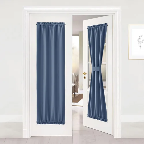 Miniatura 36 de NICETOWN Cortinas opacas unicolor con aislamiento térmico para puerta francesa, granja, oscurecimiento de habitación, puertas y ventanas de Marrón