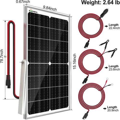 Miniatura 6 de SOLPERK - Cargador de batería solar de 15 W 12 V, panel solar impermeable + controlador de carga de 8 A de actualización + soporte de montaje
