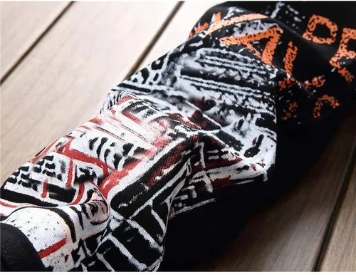 Miniatura 4 de Ylingjun Jeans de motociclista ajustados estampados estampados para hombre
