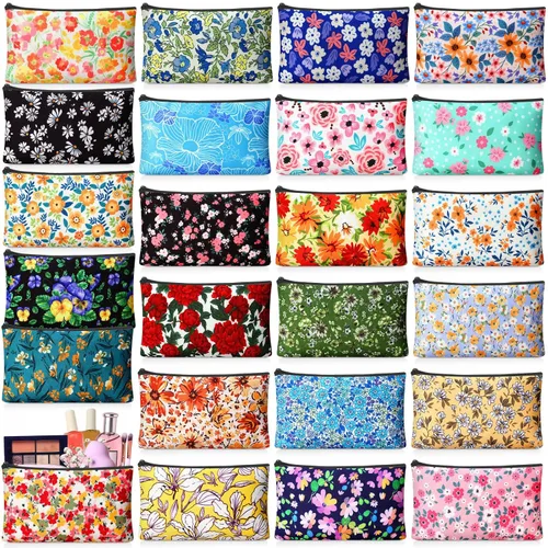 Miniatura 9 de 24 piezas bolsas de maquillaje a granel, bolsas de cosméticos de lona, organizador de bolso, bolsa cosmética con cremallera, bolsa de tocador