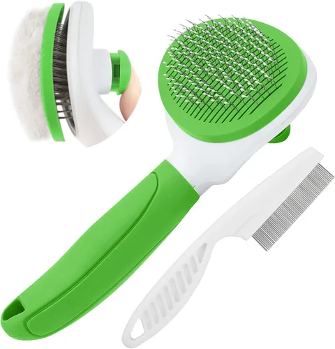 Cepillos para gatos de interior, cepillo para perros para muda de pelo con peine metálico para gatos, cepillo autolimpiante para pelo de mascotas