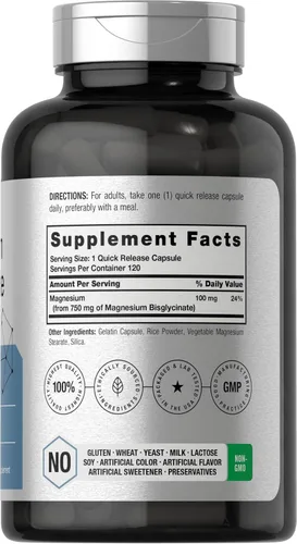 Miniatura 2 de Horbäach Bisglicinato de magnesio 120 cápsulas 750 mg Suplemento sin OMG y sin gluten