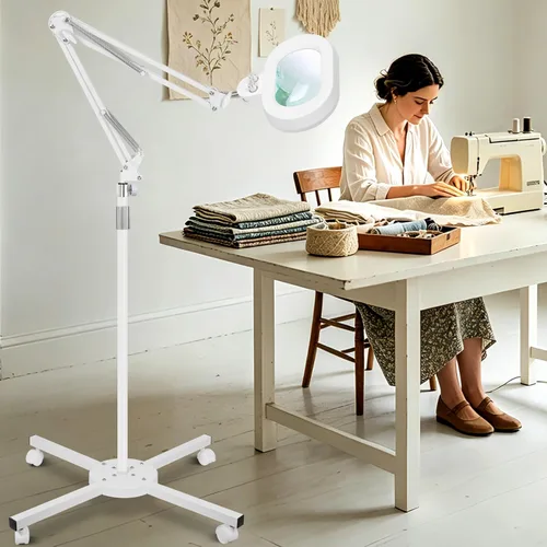 Miniatura 11 de Lámpara de mesa de aumento de 2 en 1 con luz y soporte, rotación de tres ejes, color infinito, atenuable, lupa iluminada de 12 aumentos, banco