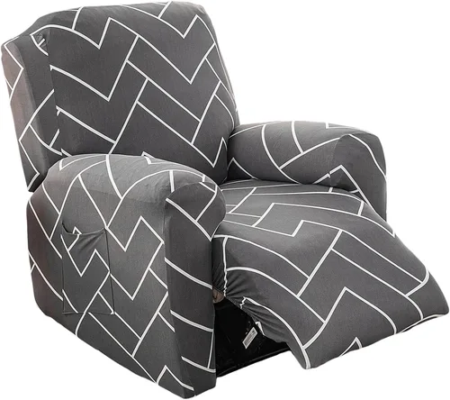 Miniatura 12 de NILUOH Funda para sillón reclinable, 4 piezas, elástica, estampada, con bolsillo lateral, funda para sofá reclinable, antideslizante, ajustable, 16