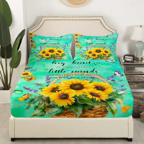 Miniatura 4 de Regalos de jubilación para mujer, juego de sábanas de tamaño individual, sábanas de girasol, regalo para profesores, cesta de cosecha floral, juego