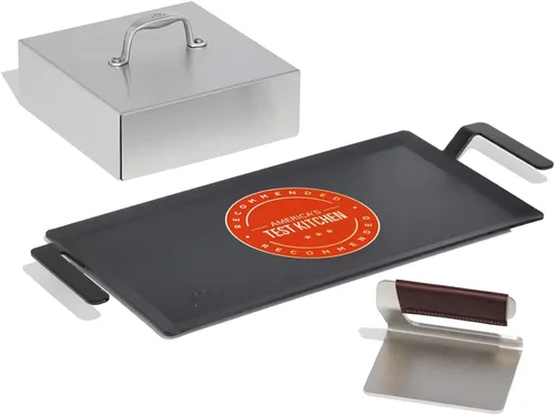 Made In Utensilios de cocina | Juego de plancha y parrilla de acero al carbono con media tapa | Utensilios de cocina profesionales | Fabricado en