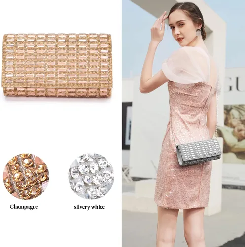 Miniatura 3 de Bolsos de noche para mujer, bolso cruzado brillante con diamantes de imitación, bolso cruzado para boda, graduación, fiesta, club