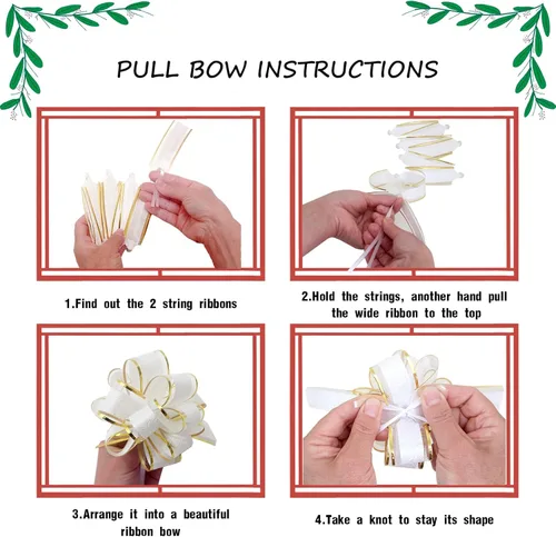 Miniatura 6 de WEWILUCK Lazo de regalo para envolver regalos, 10 lazos blancos con línea dorada para árbol de Navidad, regalos de Navidad, decoración de boda