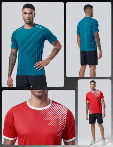 Miniatura 4 de Paquete de 5 camisetas de manga corta, con cuello redondo y de secado rápido para hombre, camisetas deportivas para correr, entrenar o ir al gimnasio