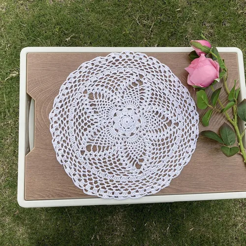 Miniatura 7 de Hsvanyr Mantel redondo de algodón para mesitas de noche, manteles individuales para centros de mesa, manteles individuales de vidrio beige