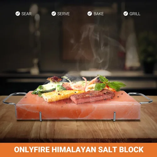 Miniatura 3 de Onlyfire - Juego de platos de cocina con bloque de sal del Himalaya con bandeja de acero, 12 x 8 x 1.5 pulgadas, para cocinar, asar a la parrilla