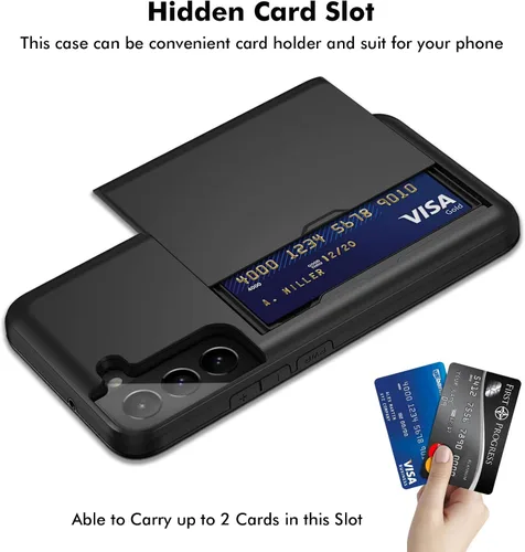 Miniatura 2 de Jiunai Funda para Samsung S22 con tarjetero para 2 tarjetas de identificación de licencia, acceso de crédito, tarjetero deslizante, cubierta