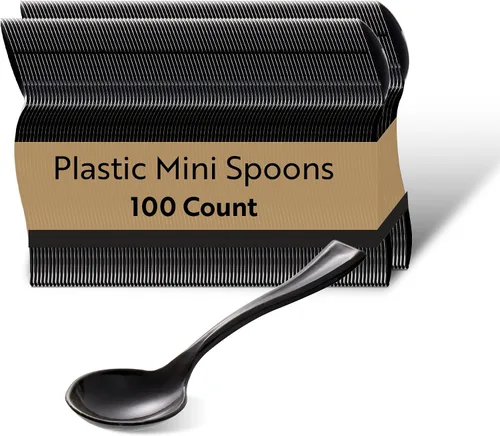Miniatura 23 de Restaurantware Mini cucharas desechables de 4 pulgadas, 100 cucharas pequeñas desechables, par de alta resistencia con aperitivos o postres, plateado