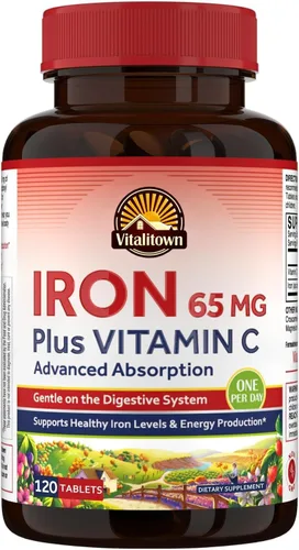 Miniatura 9 de Vitalitown Suplemento de hierro para mujeres y hombres, hierro de alta potencia de 65 mg con vitamina C de 250 mg, menos estreñimiento, mejor