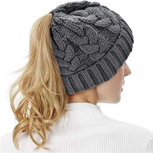 Miniatura 6 de Rosoz Gorro de cola de caballo para mujer, gorro cálido de invierno, suave, elástico, de punto trenzado, para moño alto
