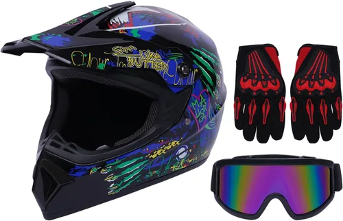 Cascos universales para motocicleta, casco combinado con guantes, gafas DOT para adultos/niños, motocross, todoterreno, carreras, ATV, motocross, 1#
