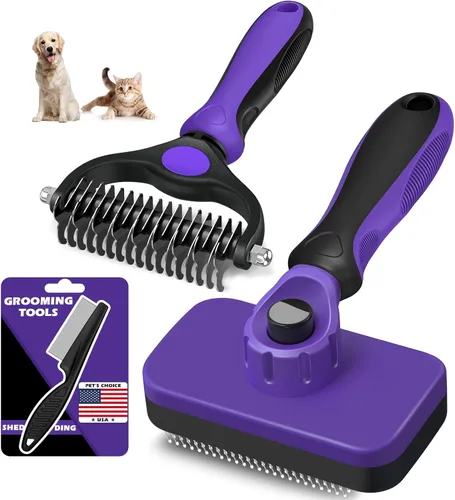 Miniatura 9 de 3 piezas de cepillo de limpieza autolimpiante, rastrillo de aseo de mascotas y peine de pulgas para perros, gatos y caballos Peine