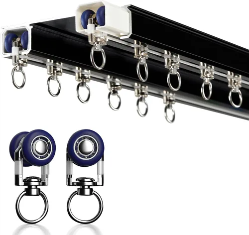 Riel de cortina de techo – Sistema de rieles dobles, riel de cortina deslizante (negro, 2 m)