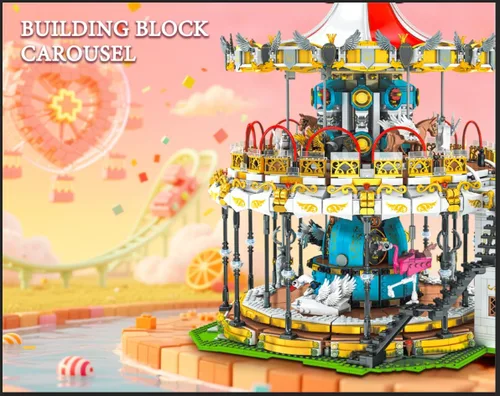 Miniatura 8 de Sosuy Juego de Construcción de Carrusel, Modelo de Tiovivo Motorizado Eléctrico, Juguete de Parque de Atracciones para Niños, Niñas y Adolescentes