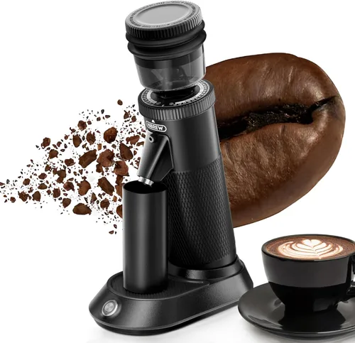 HIBREW Molinillo de Espresso G5 de Dosis Única con Fresa Cónica, Taza Dosificadora Magnética, Carcasa de Metal, Ajuste de Doble Velocidad,