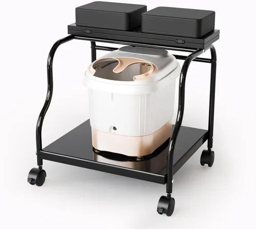 Miniatura 2 de OmySalon Carrito de pedicura, carrito de baño de pies, carrito portátil para estética de uñas, taburete ajustable para manicura y masaje de pies
