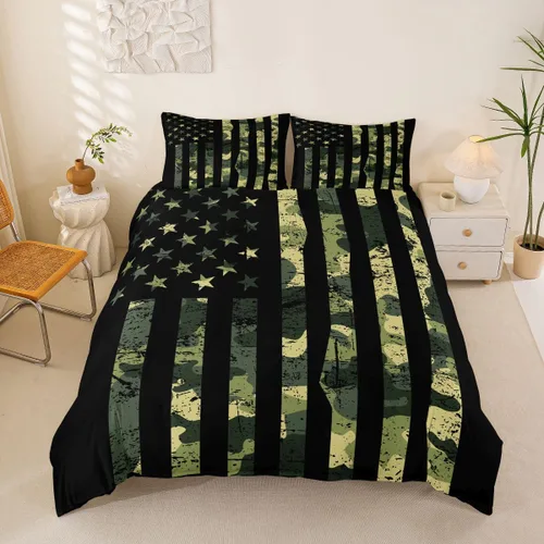 Miniatura 16 de Funda de edredón rústica tamaño Queen, juego de ropa de cama retro para cabaña de cabaña, oso de caza, ciervo, hojas de arce, funda de edredón