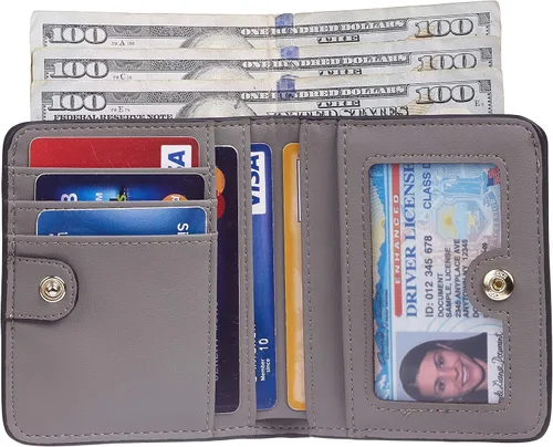 Miniatura 3 de Gostwo - Cartera compacta de piel genuina de lujo para mujer con bloqueo de RFID y ventana de identificación