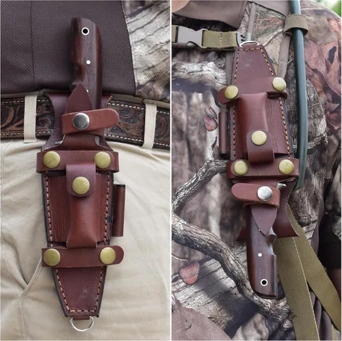 Miniatura 7 de Knives Ranch Cuchillo de Caza Artesanal de 9-1/2"- Cuchillo de Bushcraft y Campamento de Acero Damasco con Espiga Completa- Mango de Palisandro