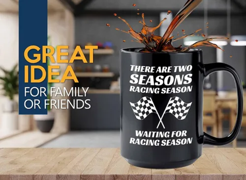 Taza de café Racer de 15 onzas, color negro, temporada de carreras, Fuel Speed Racer Car Guys Circuit, regalos para él, papá, hombres, novio