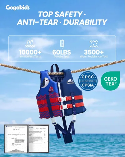 Miniatura 3 de Gogokids Chaleco de natación para niños de 2-3-4-5-6-7-8-9 años, flotadores de piscina para niños de 30-50-70 libras, flotabilidad para niños