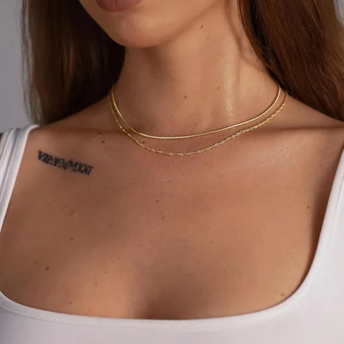 Miniatura 3 de ASCOMY Collares en capas para mujer, delicado collar de oro de 14 quilates chapado en oro de espiga para mujer, collar de cruz de perlas, clip