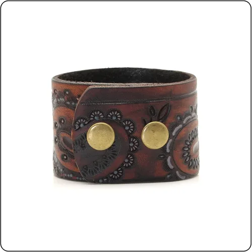 Miniatura 5 de Pulsera de cuero con patrón de impresión punk rock, brazalete ancho de puño
